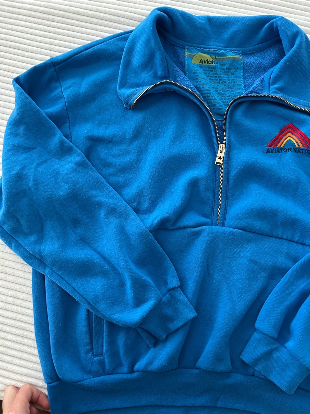 Aviator Nation Blue Half-Zip Pullover with Rainbow Logo